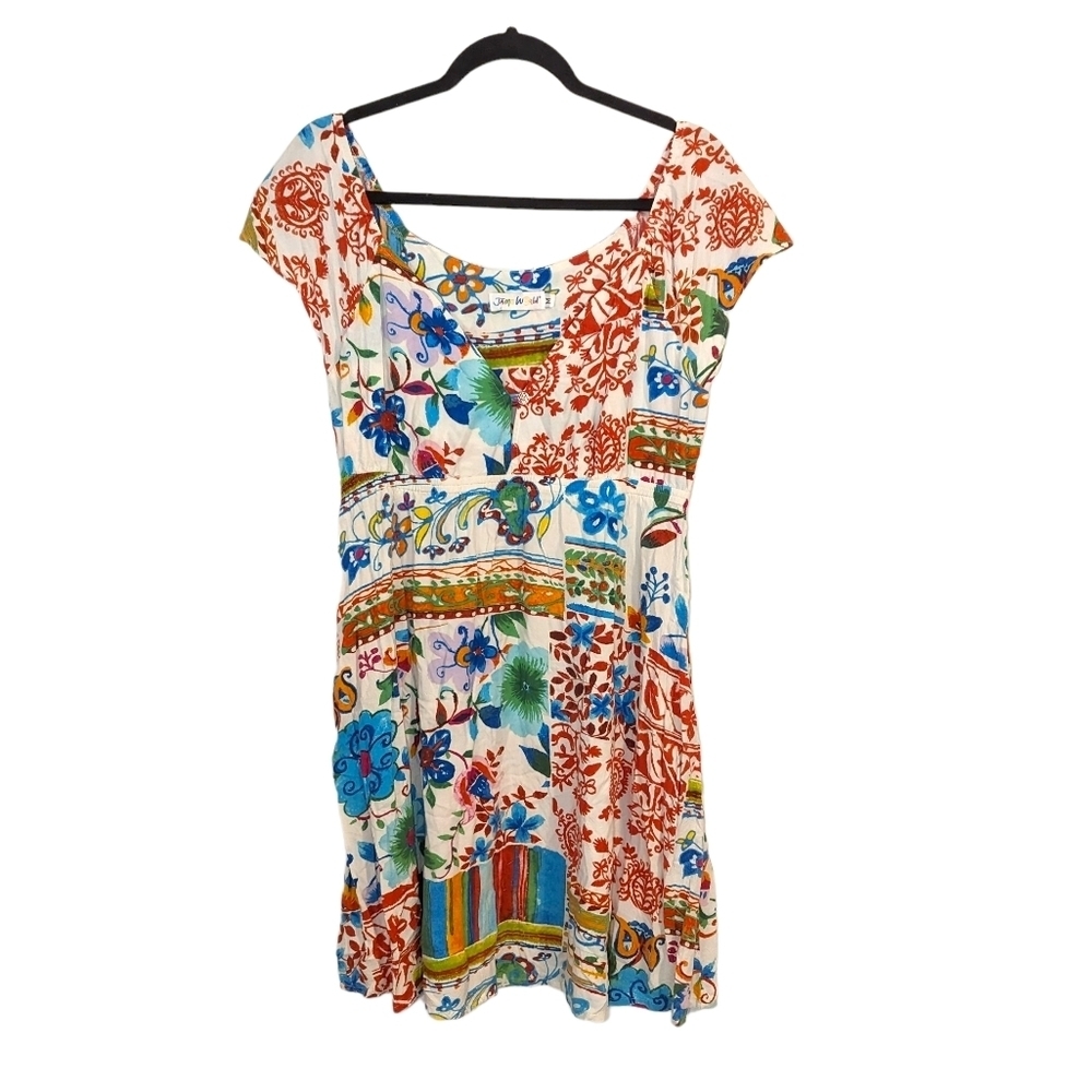 Jams World Women's Midi Short Sleeve Multicolored Dress Size M Floral Vintage